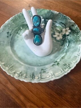 Vintage Turquoise Triple Stone Statement Ring - set in silver